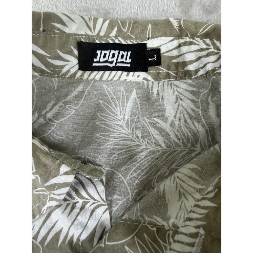 JOGAL Mens L Tropical Leaf Shirt Green White Short Sleeve Button Up 100% Cotton - Picture 3 of 15